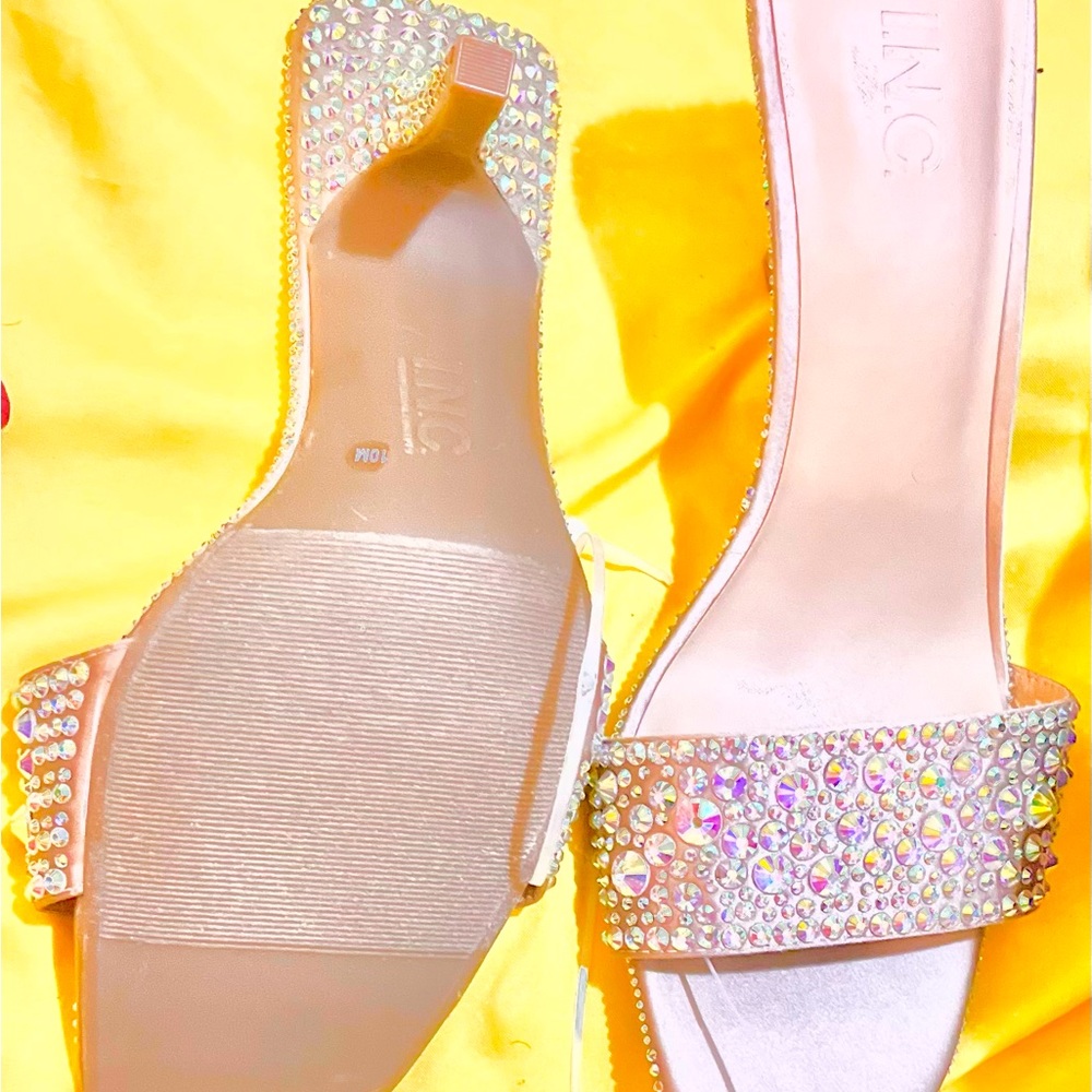 INC International Concepts Gold /Tan Rhinestone Sandal Heel